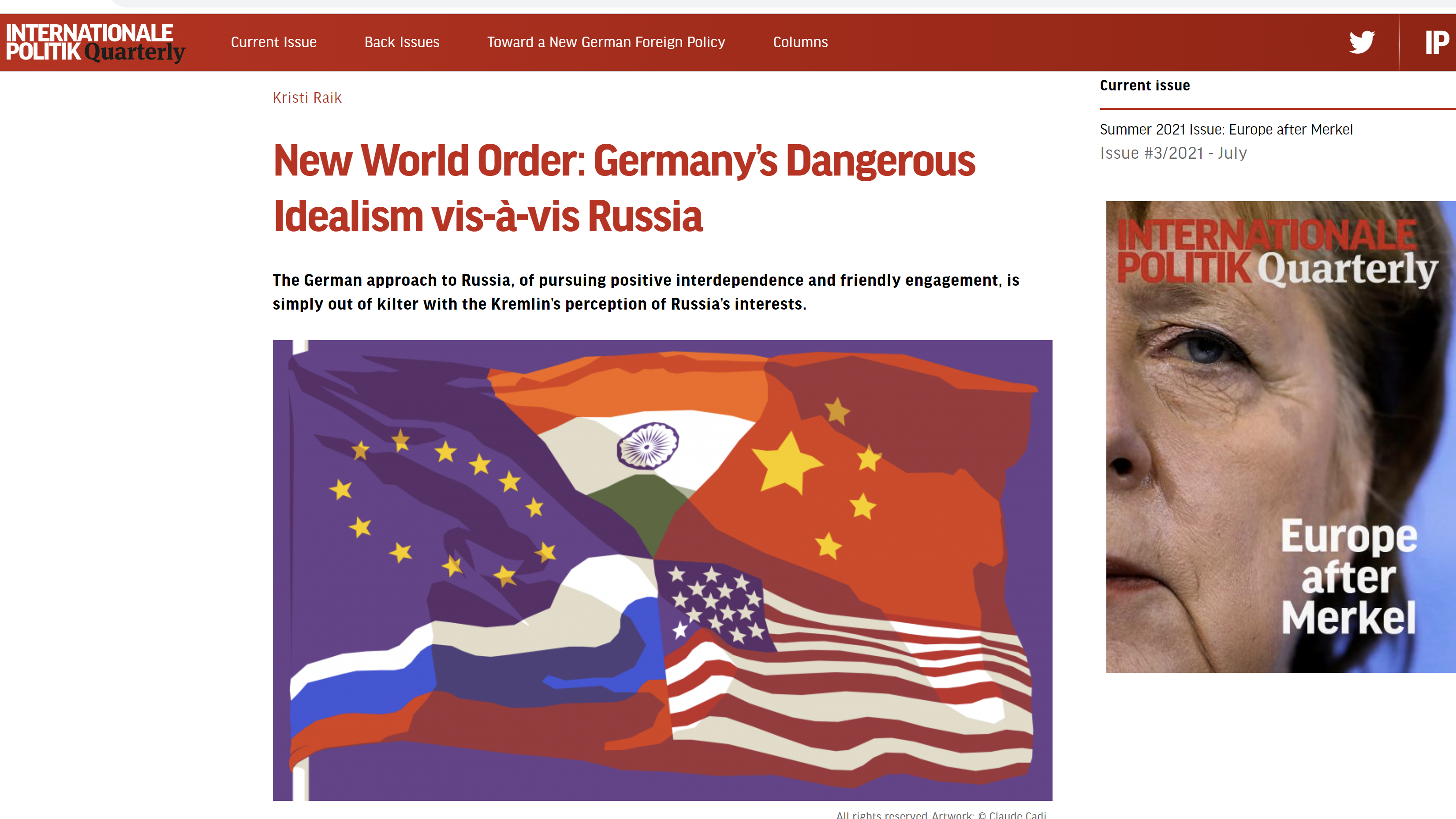 Image for “Germany’s Dangerous Idealism vis-à-vis Russia” by Kristi Raik in Internationale Politik